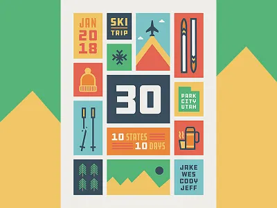 Dirty 30 2018 30 bros city collage illustration park poster ski trip utah