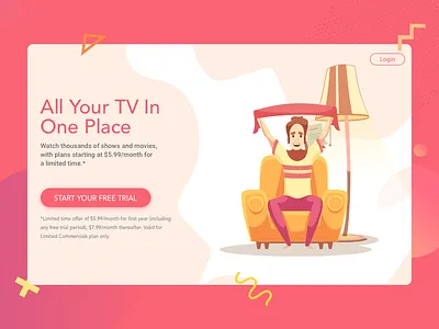 Crackle Tv clean colourful landing page orange pink streaming subscription ui web
