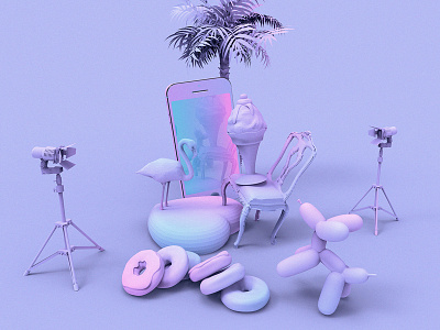 Summer Mess 3d exotic flamingo gradient icecream iphone jef koons keyshot monochrome pastels