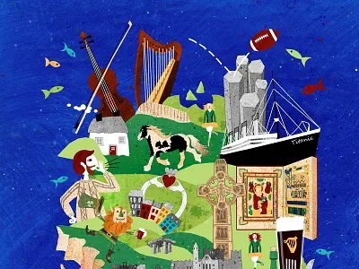 Ireland - upper half country eire fiddle harp horse illustration ireland irish map titanic