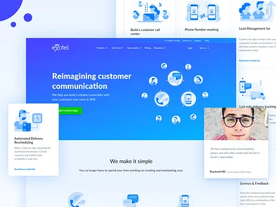 Website iteration for exotel call customer delivery design exotel layout sms web website