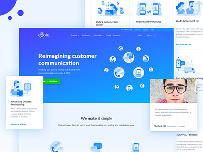 Website iteration for exotel call customer delivery design exotel layout sms web website