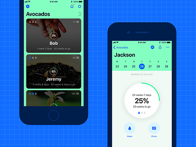 Avocados Growth Tracking iOS 11 App app design avocado calendar growth ios 11 ios app list mobile profile progress tracking ui design