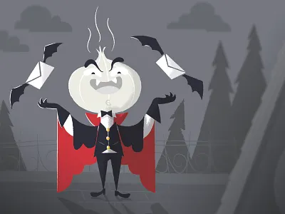 Two Invitations! bat dribbble gaspart halloween illustration invitation rooftop two vampire wood