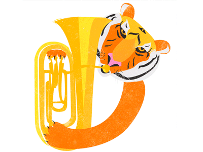 Tiger Tube animal cat cute funny gif happy illustration music playing tube yellow