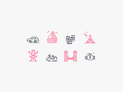 Icon life bike blue car engine grey icons lines pink random tipi