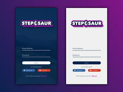 Steposaur - Log in app dinosaur form game interface log in login minimal navy pink ui ux