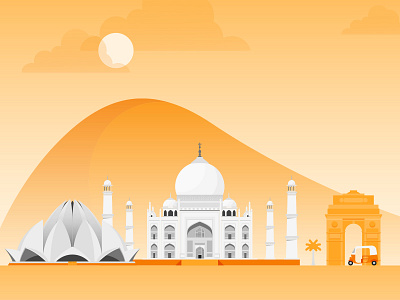 india things desert illustration india orange taj mahal tuk tuk