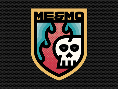 ME&MO logo 2017 branding crest fire flame halftone logo personal skull thick lines