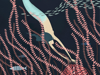 hidden in the corals bluehair coral digitalillustration fish fishes illustration key mermaid photoshop sea seaweed undersea