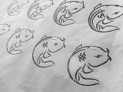KOI SUSHI LOGO SKETCH branding drawing grayscale line logo pencil process sketch