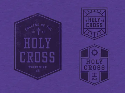 Holy Cross Badges apparel badge book church crest cross distressed linear purple shield stained glass sun
