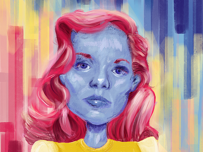 Lauren Bacall - an experimental portrait blue bold colors digital art digital painting illustration lauren bacall psychedelic red rough look textured brushes yellow