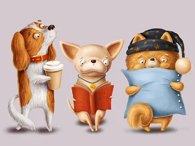 Cute doggies animal cartoon character dog doodle illustration