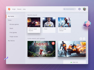 Origin Redesign app dashboard desktop ea game origin redesign ui video web white