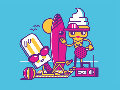 Blue beach fun illustration kids outdoors sun tanning