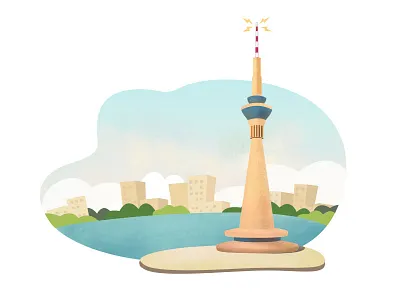 Fm radio station、 television tower、illustration、nature