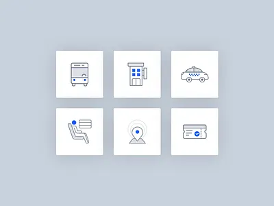 Icons design for booking booking bus cab hotel live update passenger tickets train