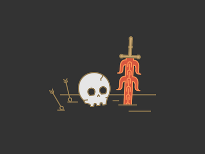 Flameblade dark gold illustration line minimal skull zelda