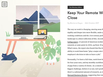 Working Remotely coder desk editorial illustration monstera office remote worker working from home