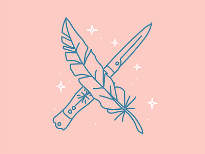Feather And Knife dagger feather illustration knife koben magic tattoo tshirts