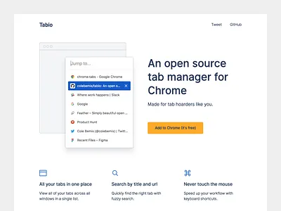 Tabio chrome chrome extension landing page website