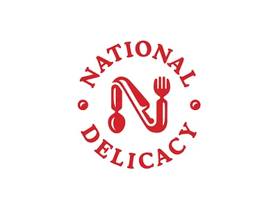 National Delicacy branding food fork kitchen knife letter n logo spoon