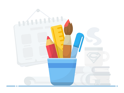 Creative Tools books brush coffee desk desktop icon illustration illustrator lamp pencil table vector