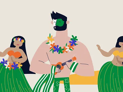 Hawai animation beach character design flowers girl hawai hula illustration sing summer ukulele