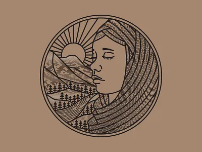 Born & Raised badge line mountain river single weight stream sun sunshine tree vector