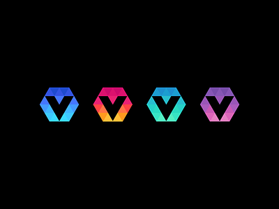 blockchain / V / data / logo design blockchain color data foundation gradient hexagon hub logo mark symbol technology