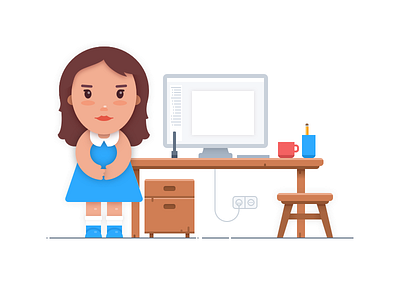 Workplace character computer desktop girl illustration table vector work workspace