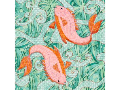 zodiac pisces gif horoscope orange plants salmon seaweed sign water waves