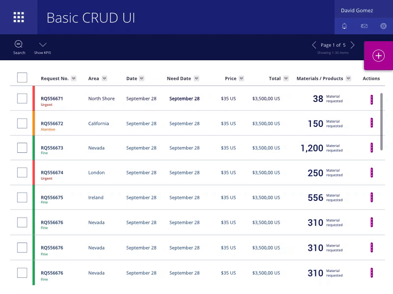 BREAD, UI Exploration - READ components dashboard data grid read table ui ux