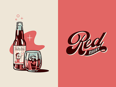 Red Rhuby cocktail illustration lettering script swash vintage