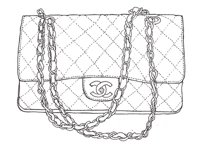 Suitcase Contents Line Drawings chanel drawing illustration line drawing pen and ink