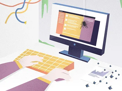 Office Horror Stories bugs desk editorial employee halloween illustration monitor office slack spider worker