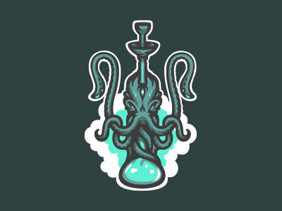 Cthulhookah character cthulhu evil hookah horror illustration logo mystic octopus smoke water