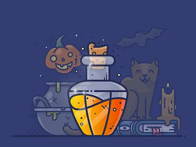 Halloween Potion bat book bottle candle cat halloween icon illustration potion pumpkin vector