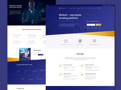 Final version of BitRent construction development estate gold ico investment landing promo purple webdesign website