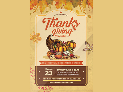 Thanksgiving Celebration Flyer autumn celebration family flyer graphic party restaurant thanksgiving typography