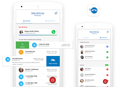 Call Blocking app app app ui call blocker call blocking call logs callblocker material design silent ninja sliding grid