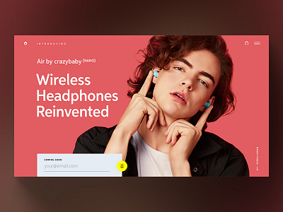 Air by crazybaby ⁽ᴺᴬᴺᴼ⁾ landing page brand branding headphones landing landing page minimal music red simple type typography website