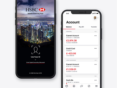 iPhone X - HSBC Revised Design accounting accounts app banking clean interface ios iphone iphone x mobile mockup ui