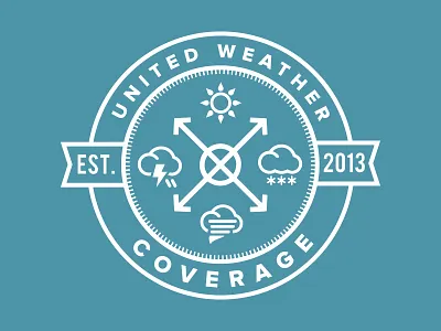 United Weather Coverage Logo blue brand crest design graphic design icon illustration logo minimal seal weather
