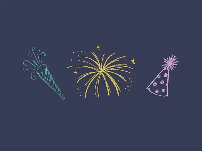 Party! birthday fireworks hand drawn hat noise maker party pencil sketch