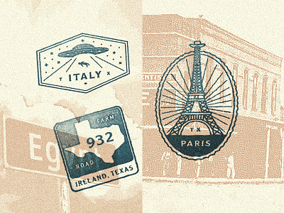 BBBC International Tour of Texas Stamps cowboy hat eiffel tour farm road ireland italy paris passport stamp texas ufo