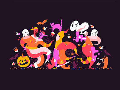 Boogie monsters dance ghost halloween illustration monster monsters pumpkin spider witch