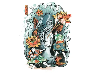 Make Art Not War art battle illustration japanese koi fish painting samurai shirt tattoo warrior water watercolor