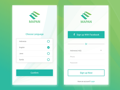 Language and Sign up Mapan Apps application clean design form green interaction minimalist sign signup simple up white